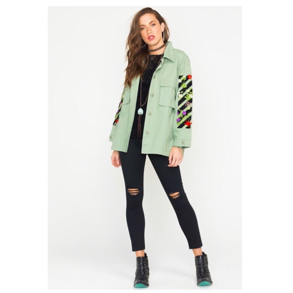 Polagram Jackets & Blazers - Polagram Embroidered Green Army Jacket